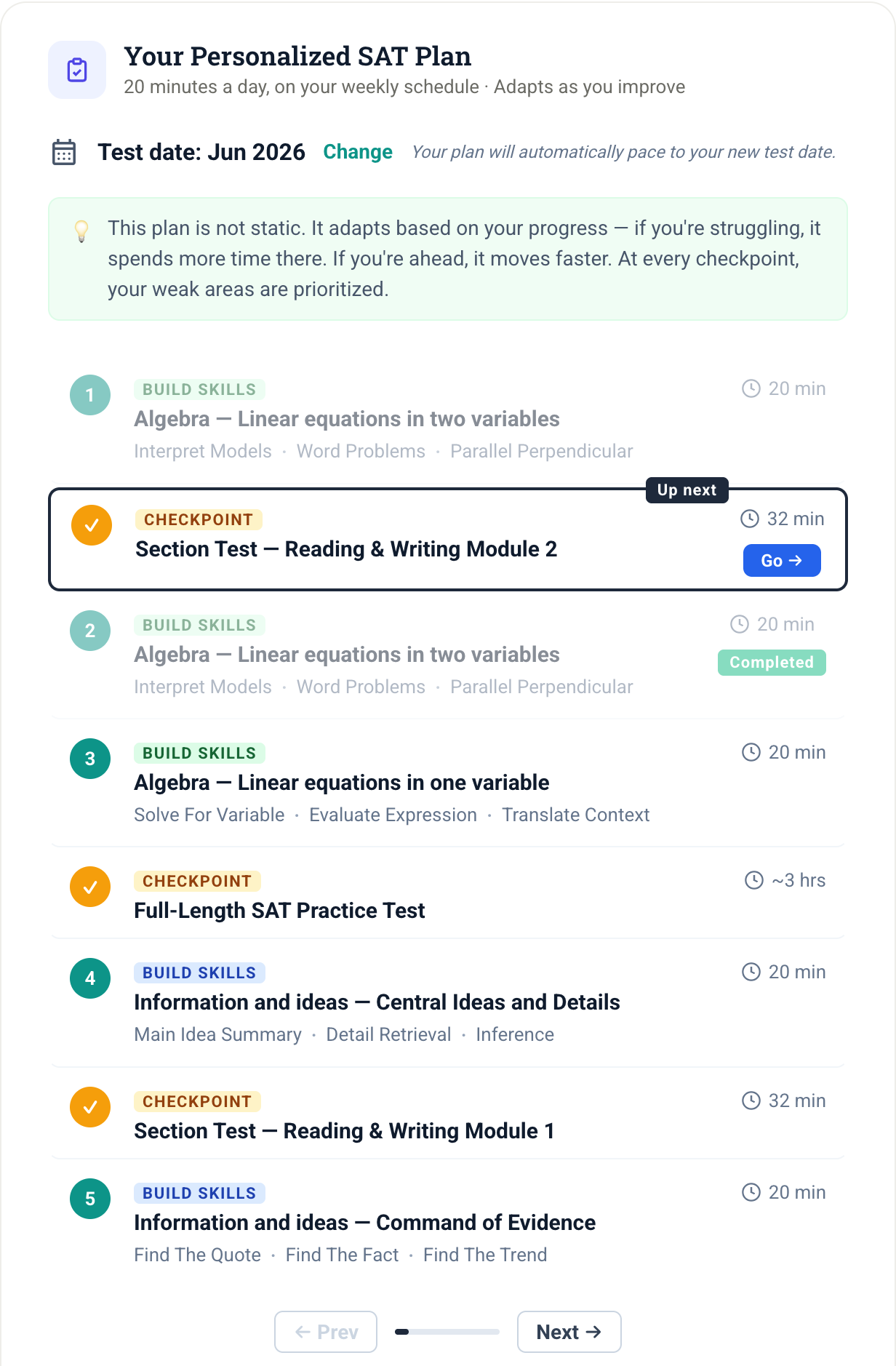 JustLockedIn personalized SAT study plan